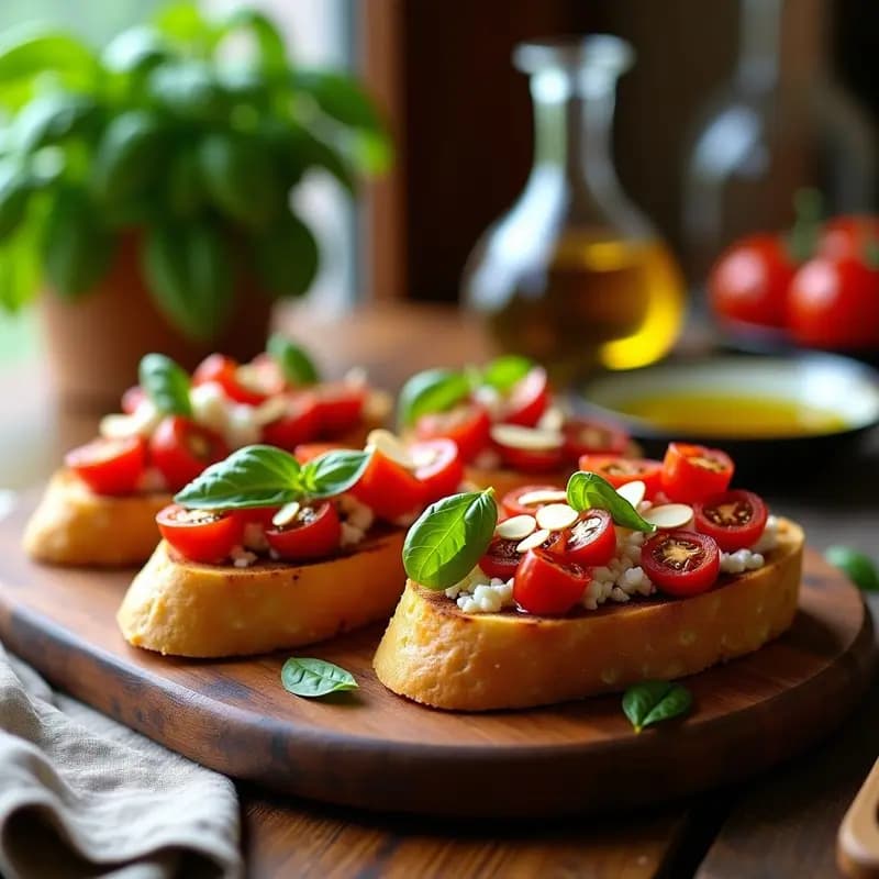Bruschettas Italianas con Tomates Secos y Albahaca: Aperitivo Rápido y Gourmet en 10 Minutos