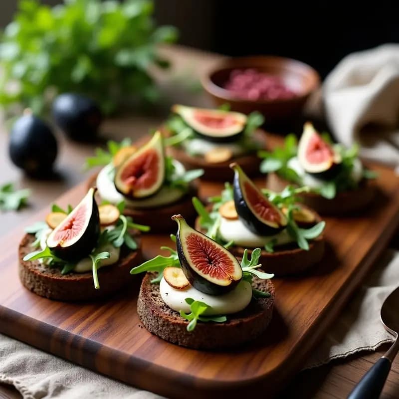 Bruschettas de Pan de Trigo Sarraceno con Buratta y Higos Negros: Aperitivo Italiano Gourmet