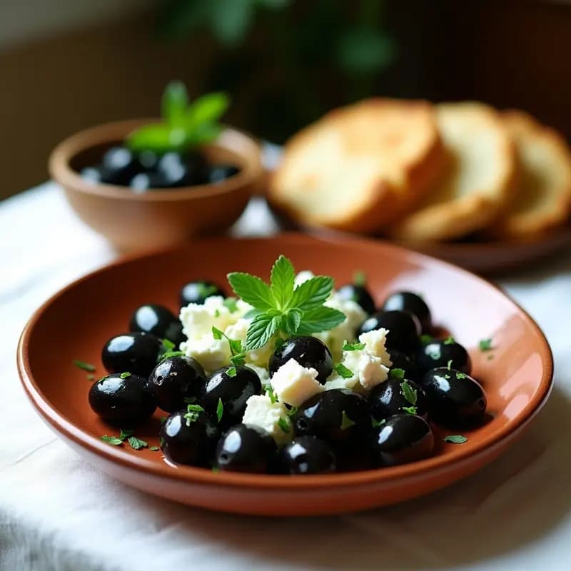 Brutus de Aceitunas Negras y Queso Feta: Aperitivo Griego en 10 Minutos Sin Cocción