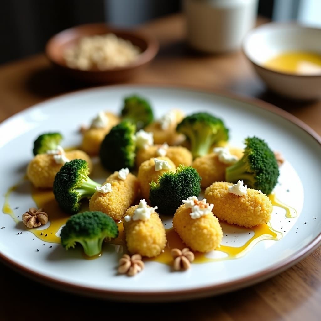 Brutus de Brócoli y Queso Azul: Aperitivo Gourmet en Airfryer con Vinagreta de Miel