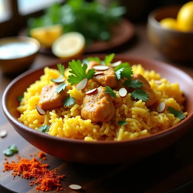 Bryani de Pollo y Azafrán: Receta India Aromática en una Olla con Arroz Basmati
