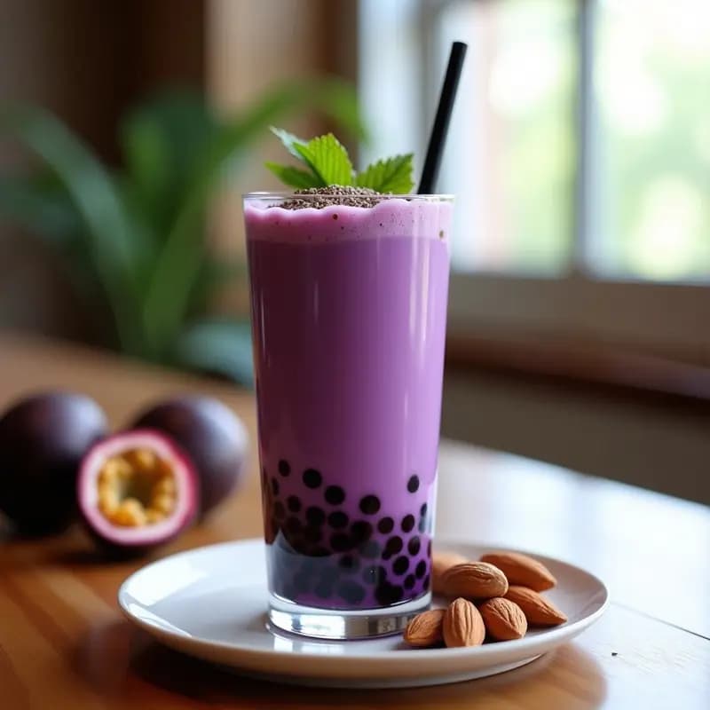 Bubble Tea de Açaí y Leche de Mandorla: Bebida Brasilera Antioxidante y Sin Azúcar