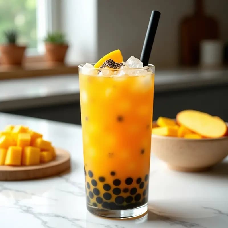 Bubble Tea de Mango y Tapioca: Bebida Taiwanesas Dulce y Refrescante