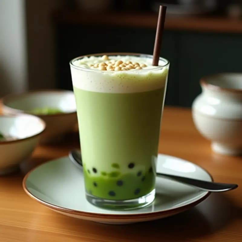 Bubble Tea de Matcha y Coco: Bebida Taiwanesana Sin Azúcar con Burbujas de Chía