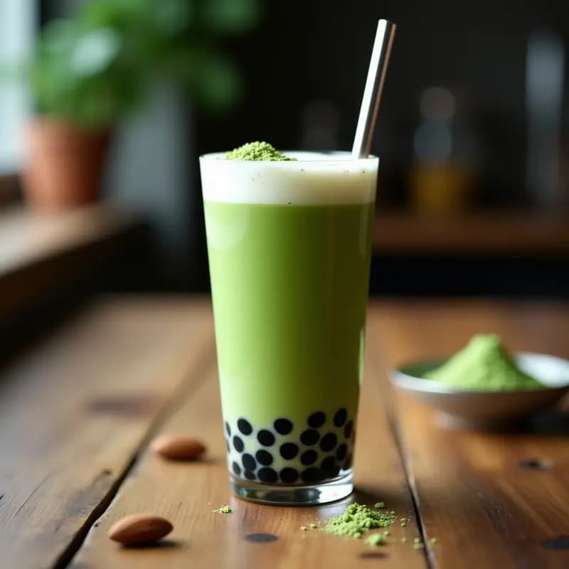 Bubble Tea de Matcha y Leche de Almendra: Bebida Taiwonesa Sin Azúcar en 10 Minutos