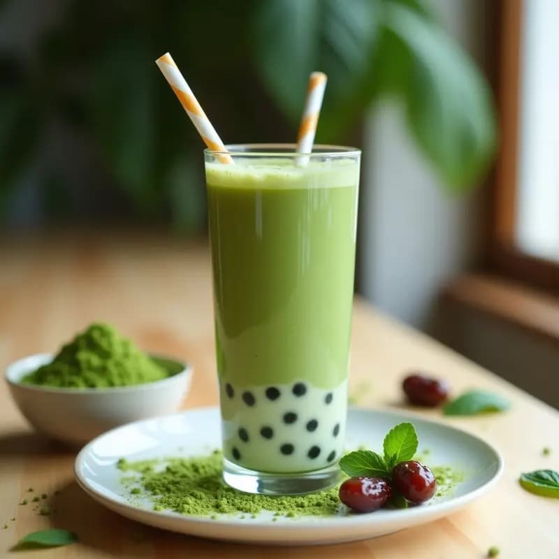 Bubble Tea de Matcha y Tapioca: Bebida Taiwanesas Sin Azúcar y Vegana