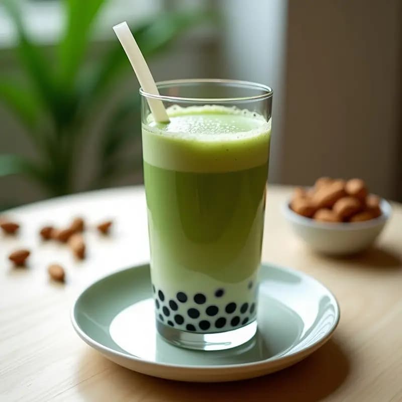 Bubble Tea de Té Verde y Leche de Almendras: Bebida Taiwansa Sin Azúcar y Vegana