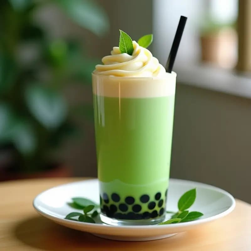 Bubble Tea de Té Verde y Cheese Foam Vegano: Bebida Taiwánesa Sin Lactosa