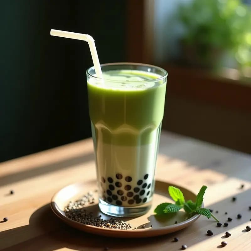 Bubble Tea de Té Verde y Leche de Avena con Perlas de Chía: Bebida Taiwérica Saludable