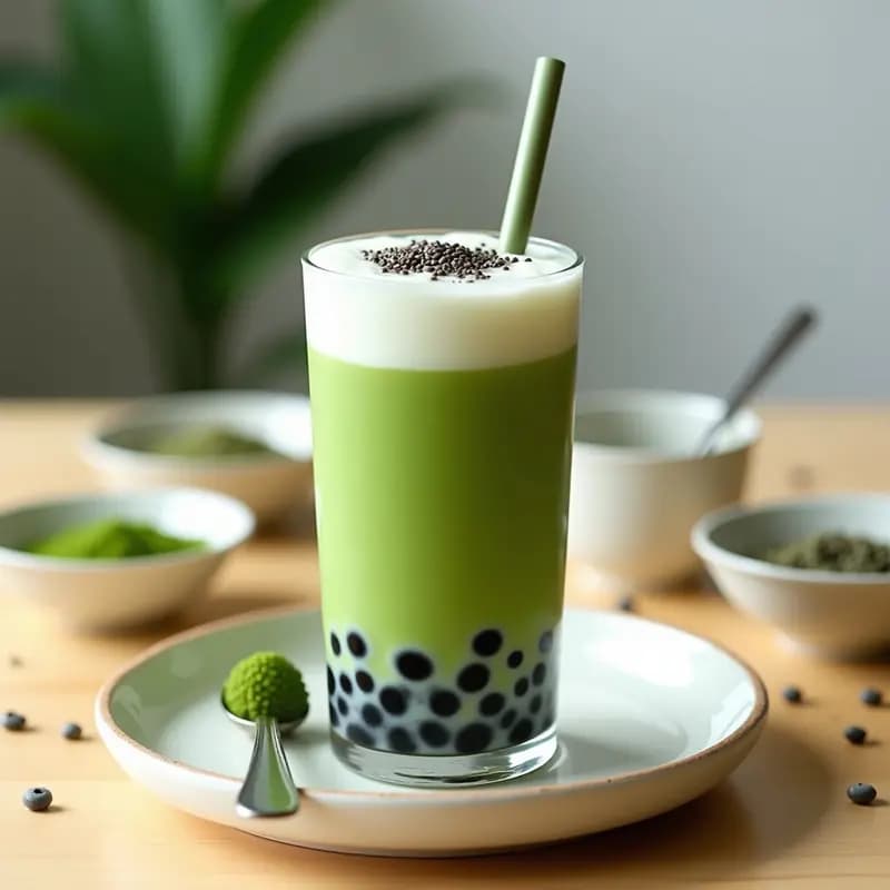 Bubble Tea de Té Verde y Perlas de Tapioca: Bebida Taiwanesa Sin Azúcar con Estevia
