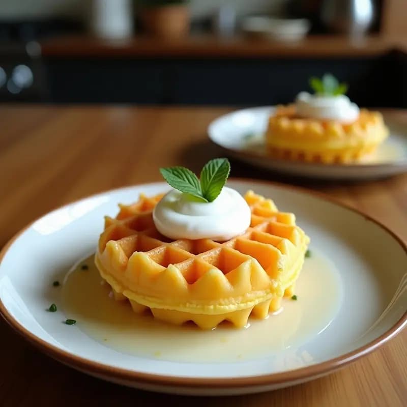 Bubble Waffle de Harina de Arroz y Pandan con Salsa de Coco: Desayuno Tailandés en Airfryer