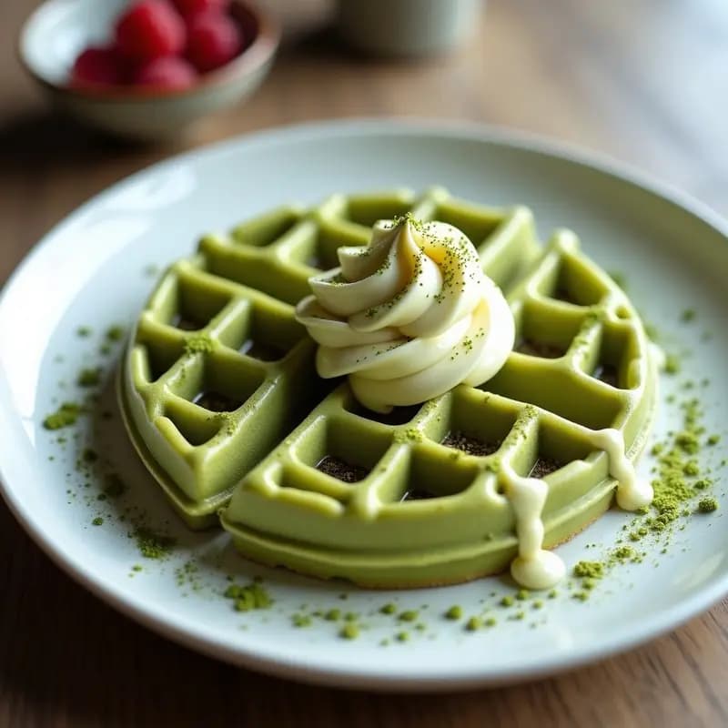 Bubble Waffle de Matcha y Chocolate Blanco: Desayuno Japonés Viral y Fotogénico