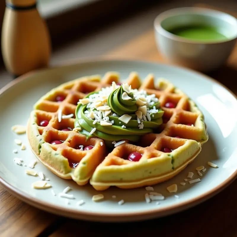Bubble Waffle de Matcha y Red Beans: Desayuno Japonés Vegano y Sin Azúcar