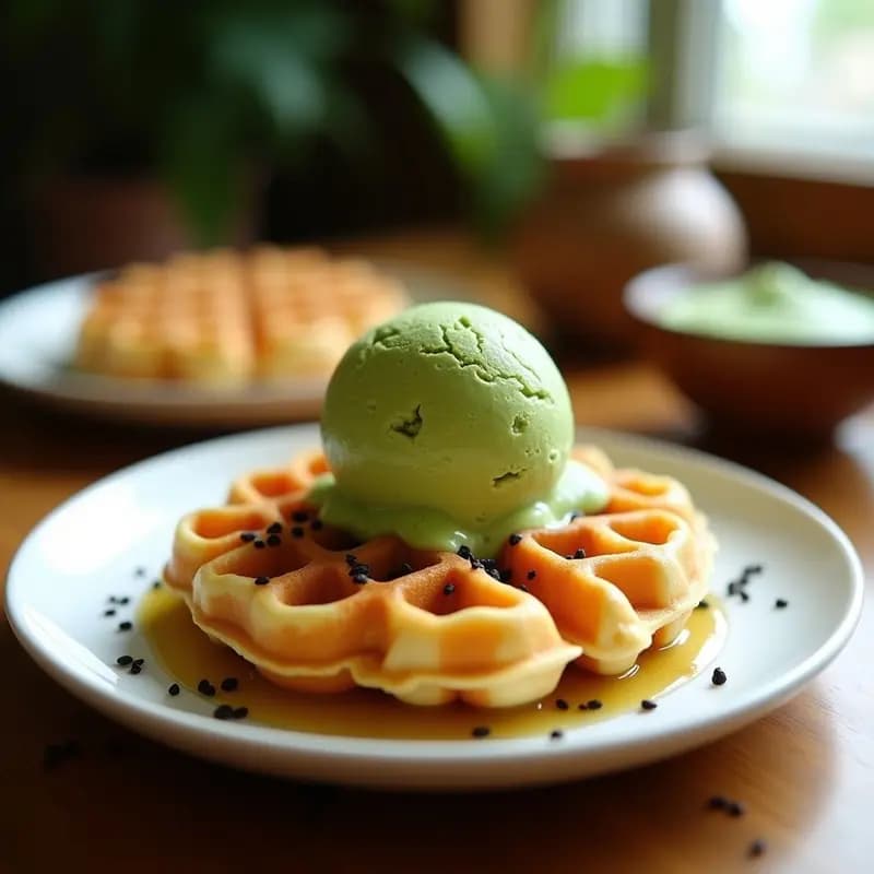 Bubble Waffles de Hong Kong con Helado de Té Verde: Postre Asiático Viral