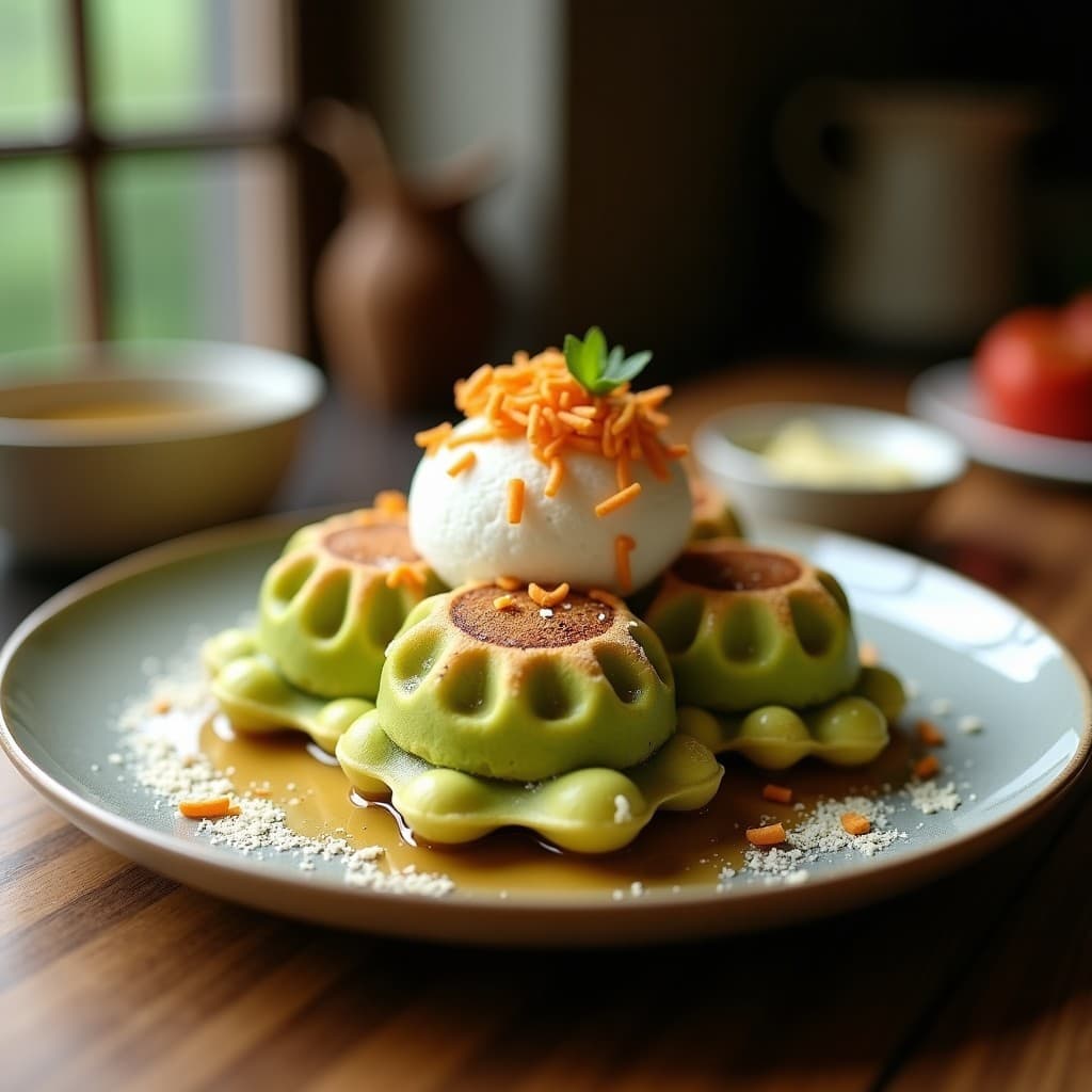 Bubble Waffles de Matcha y Coco: Desayuno Japonés en Moldes Especiales Sin Harina