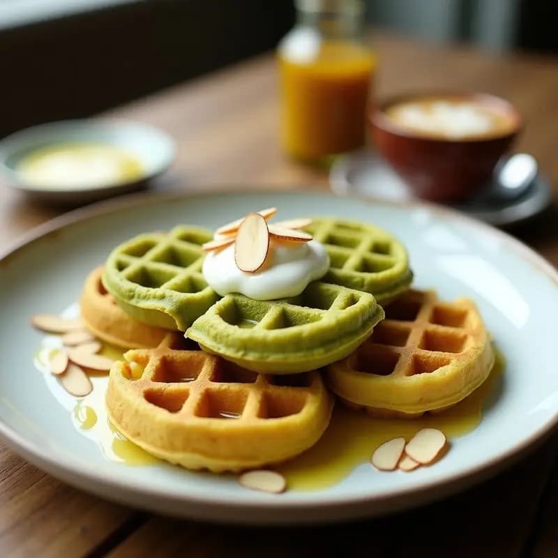 Bubble Waffles de Matcha y Cúrcuma: Desayuno Wojciech en Hong Kong