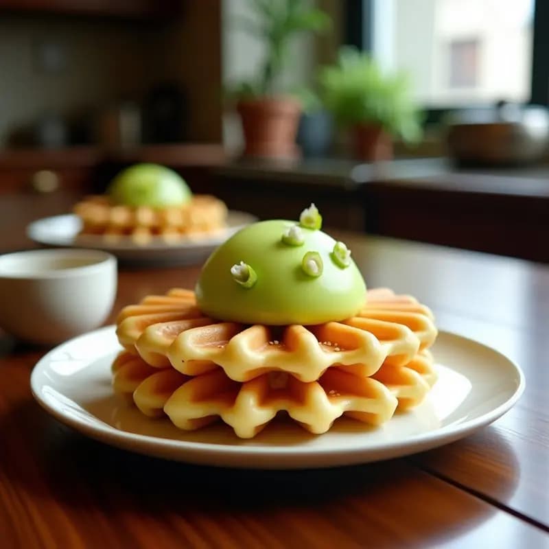 Bubble Waffles de Pandan y Coco: Postre Hongkonés Vegano en Airfryer
