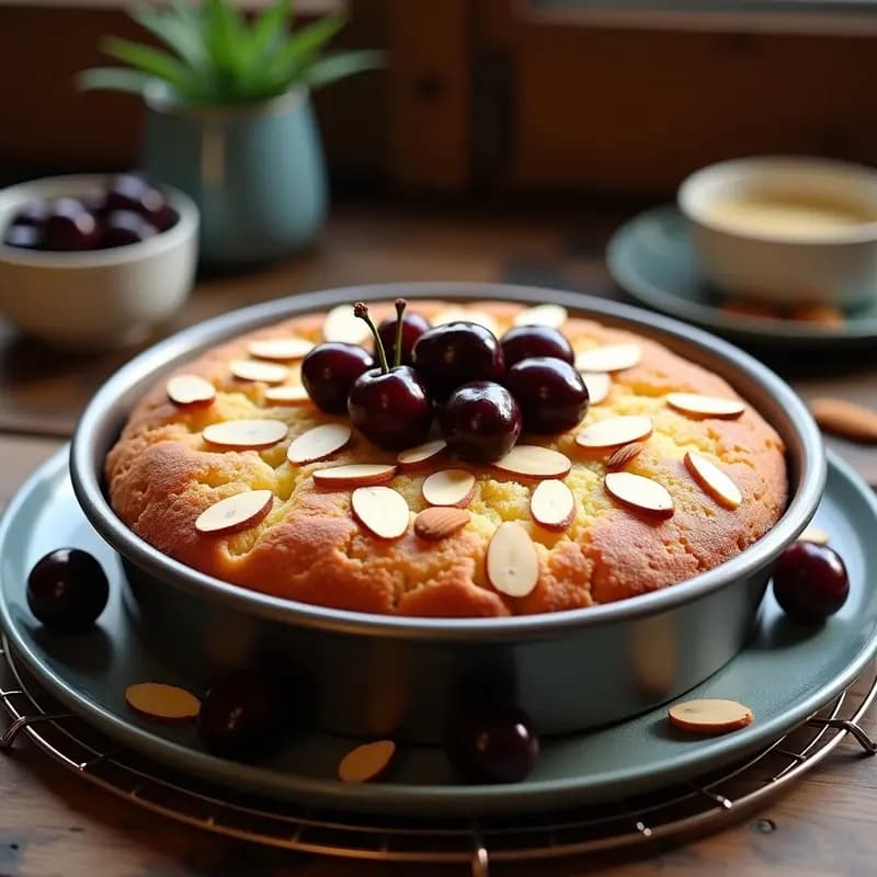 Bublanina de Cerezas y Almendras: Postre Checo Sin Lactosa en Molde