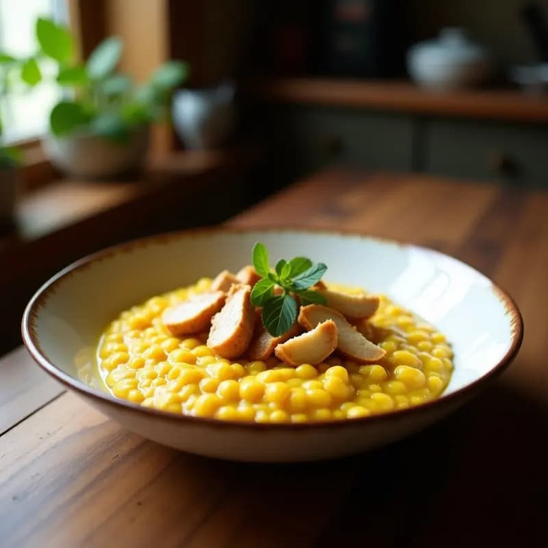 Bubur Ayam Vegano con Leche de Coco y Cúrcuma: Receta Indonesia Reconfortante
