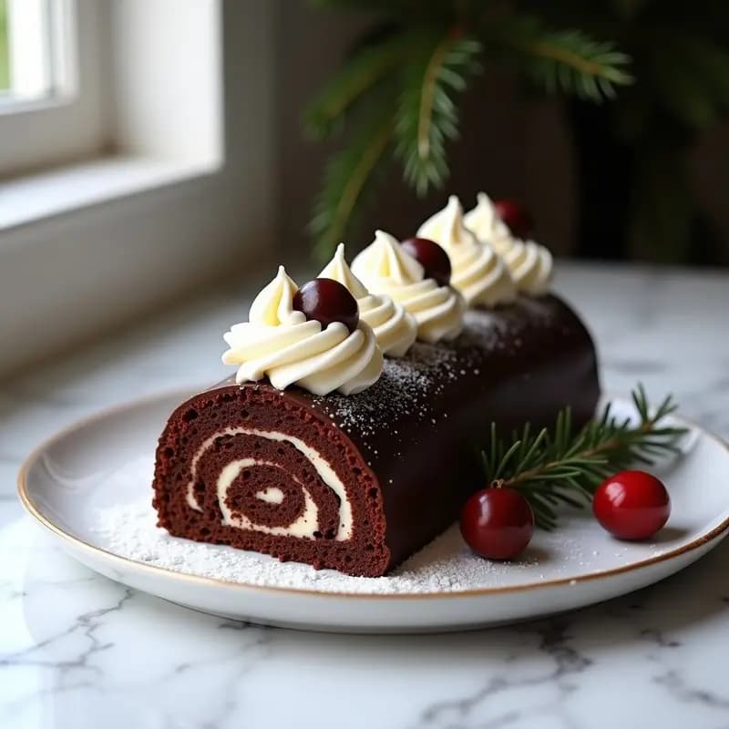 Bûche de Noël de Chocolate y Castañas con Crema de Aquafaba: Postre Francés Vegano para Navidad