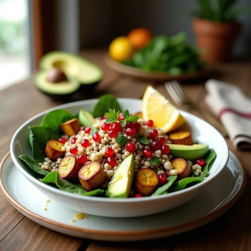 Buddha Bowl de Amaranto y Berenjena Ahumada con Aderezo de Tahini y Granada: Receta Antioxidante Keto