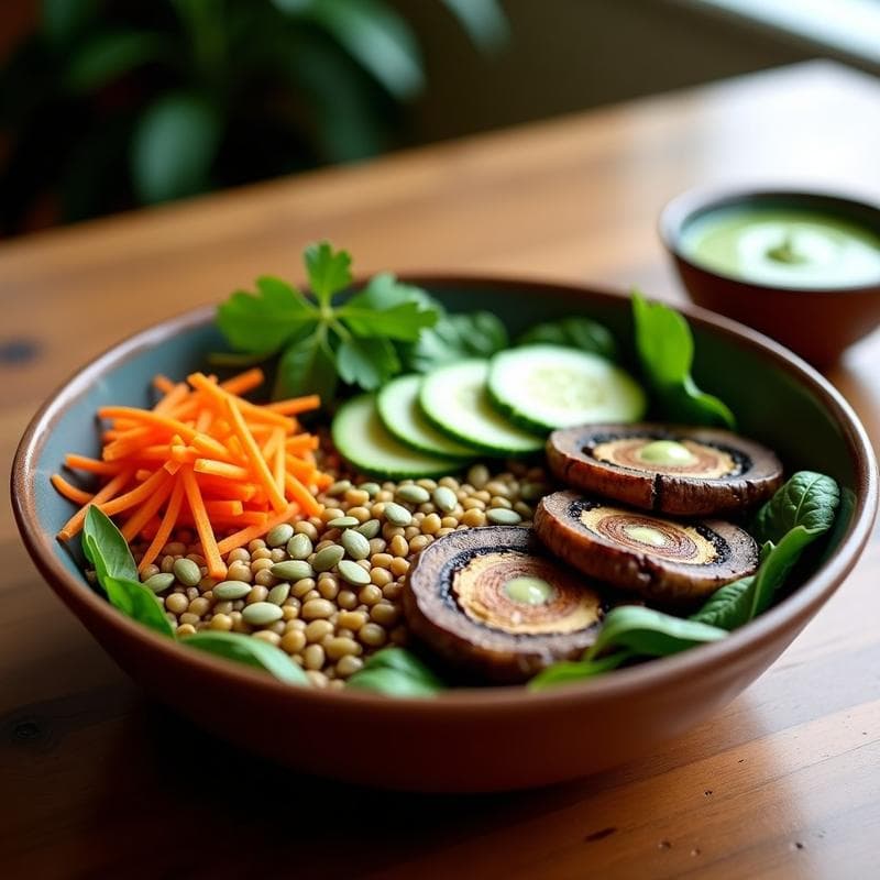 Buddha Bowl de Amaranto y Champiñones Portobello: Receta Mexicana Sin Gluten con Aderezo de Aguacate