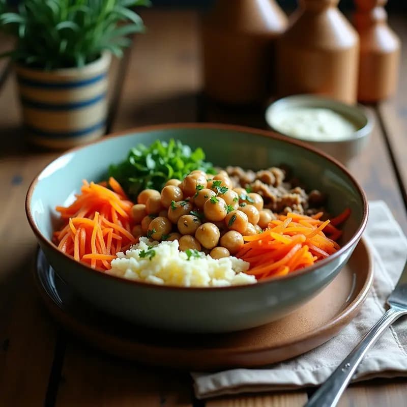 Buddha Bowl de Amaranto con Garbanzos Crujientes y Salsa de Tahini y Za'atar