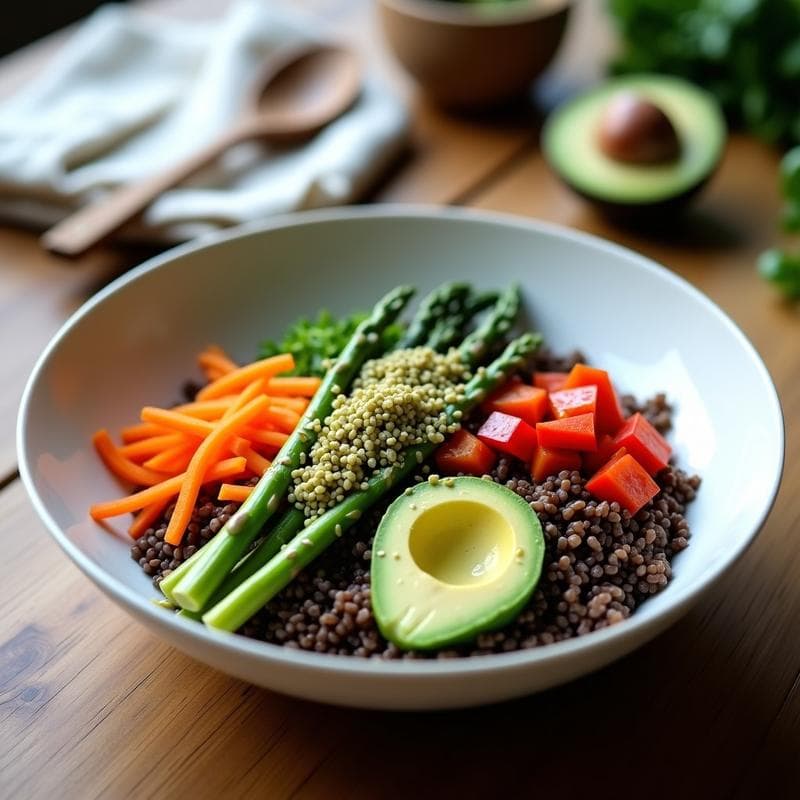 Buddha Bowl de Arroz salvaje, Espárragos y Aderezo de Wasabi: Receta Detox en 20 Minutos