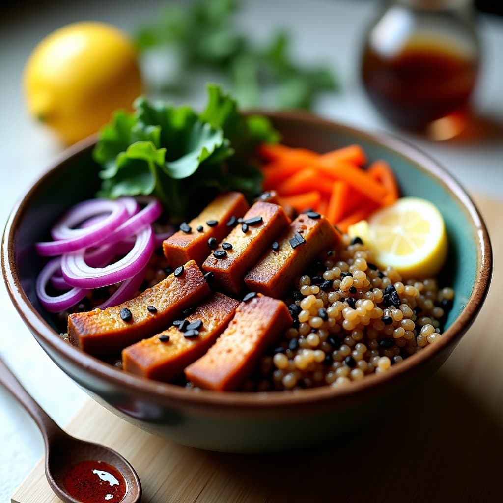 Buddha Bowl de Arroz Silvestre y Tempeh Ahumado: Receta Vegana con Salsa de Tamarindo