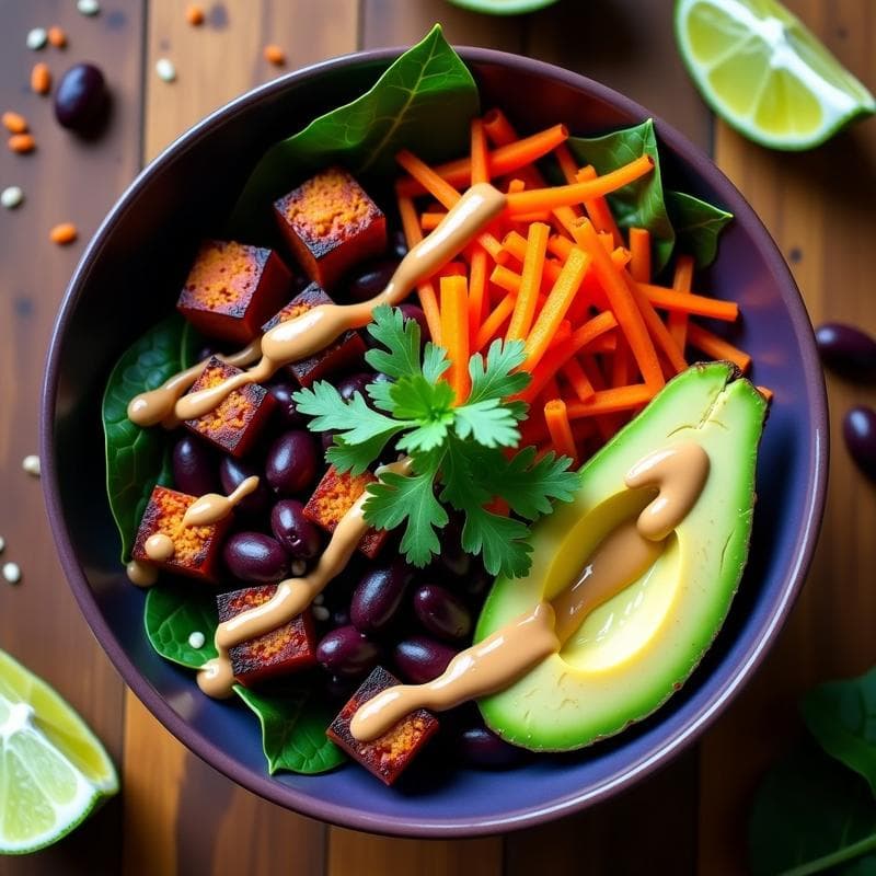 Buddha Bowl de Batata Morada y Judías Negras: Receta Vegana con Aderezo de Cacahuete