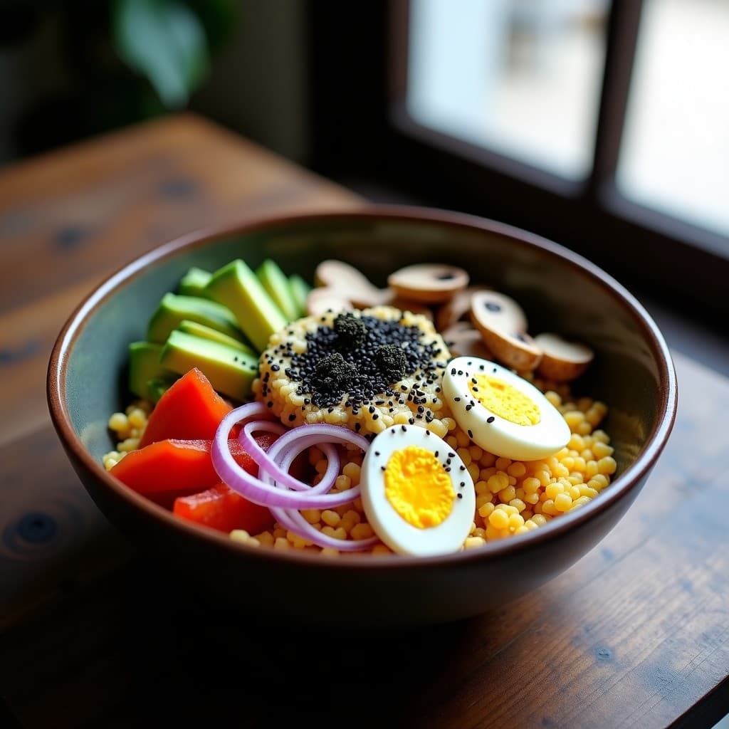 Buddha Bowl de Cuscús de Coliflor y Trufa Negra: Receta Keto con Vinagreta de Miso Blanco