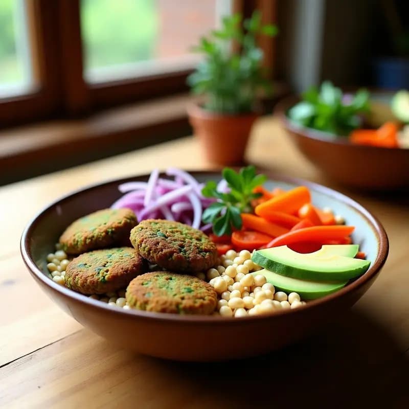 Buddha Bowl de Espelta con Falafel de Garbanzos Verdes y Salsa de Tahini: Receta Vegana en Thermomix