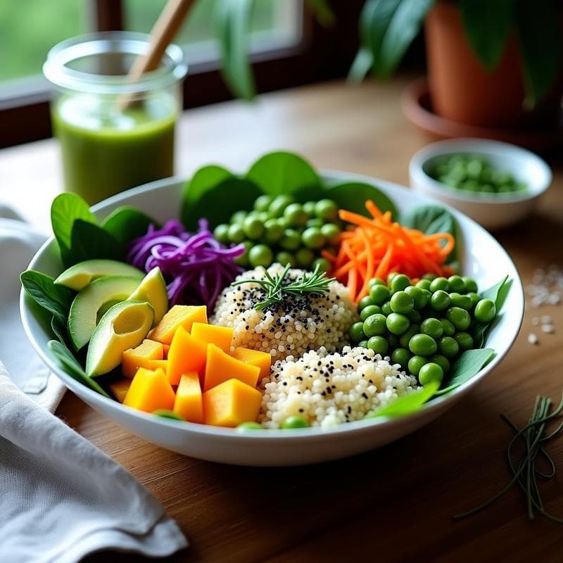 Buddha Bowl de Espirulina, Mango y Edamame: Receta Vegana con Dressing de Sésamo