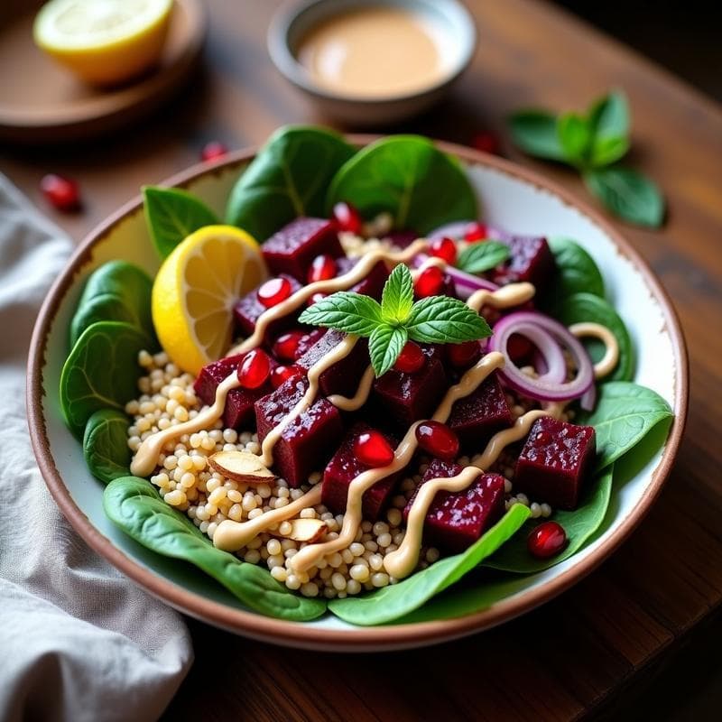Buddha Bowl de Freekeh y Remolacha Asada con Tahini de Ajo Negro: Receta Árabe y Detox
