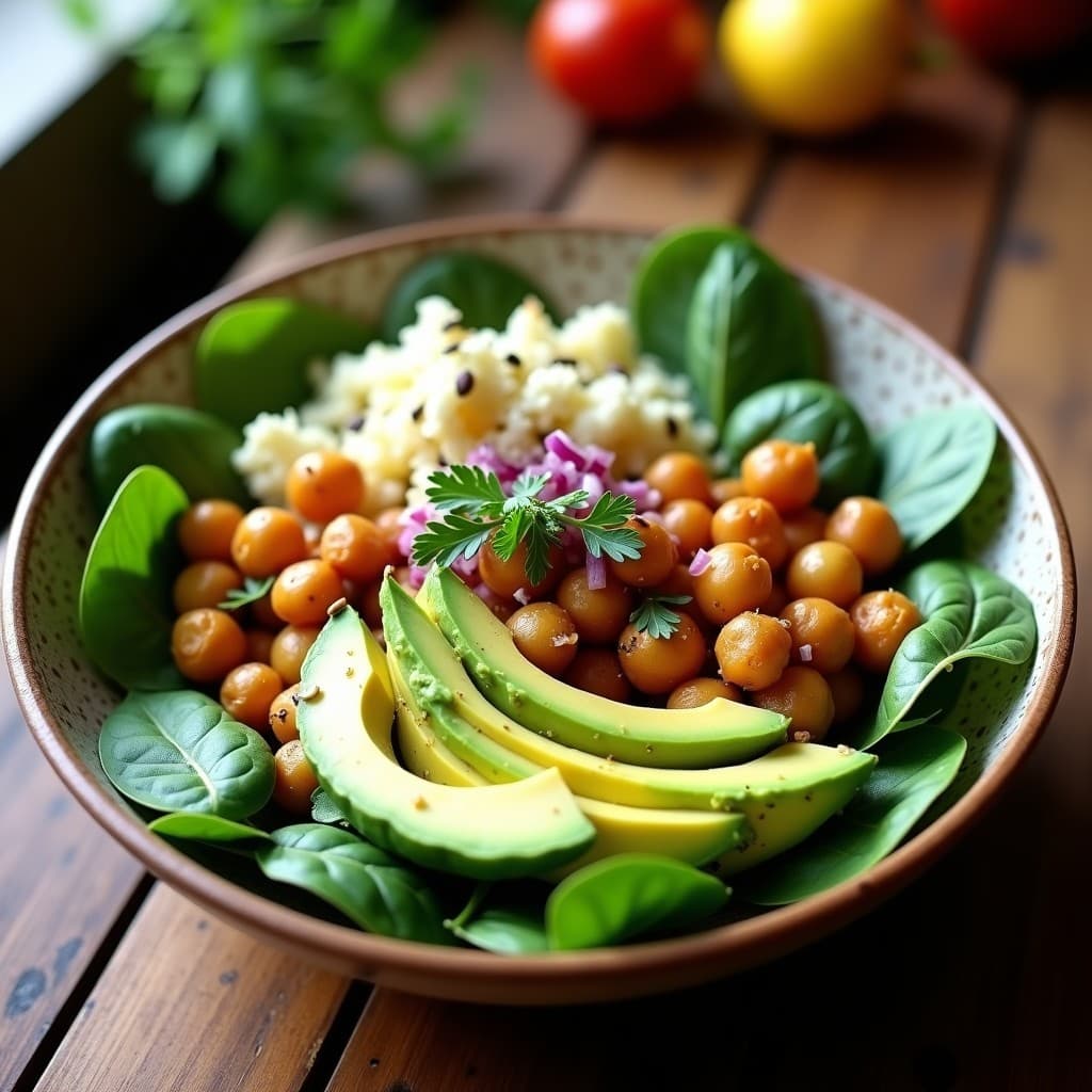Buddha Bowl de Garbanzos Tostados y Aguacate: Receta Keto con Aliño de Limón y Aceite de Oliva