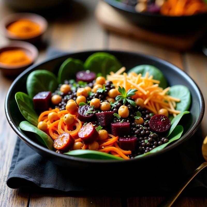 Buddha Bowl de Lentejas Beluga y Remolacha Morada con Vinagreta de Tamarindo: Receta Vegana India en 25 Minutos