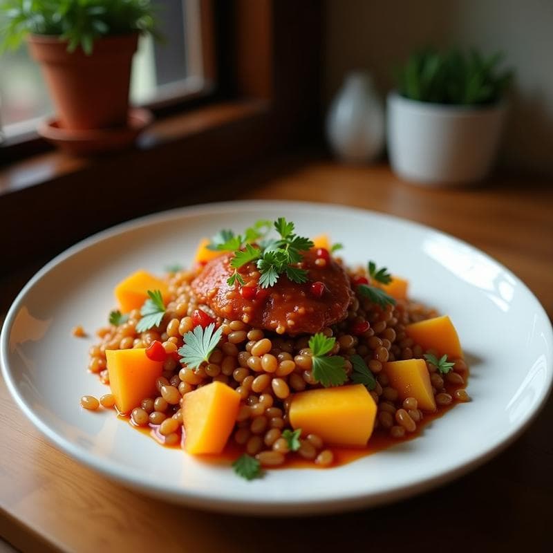 Buddha Bowl de Lentejas Rojas y Batata Asada con Salsa de Tamarindo: Receta India Vegana