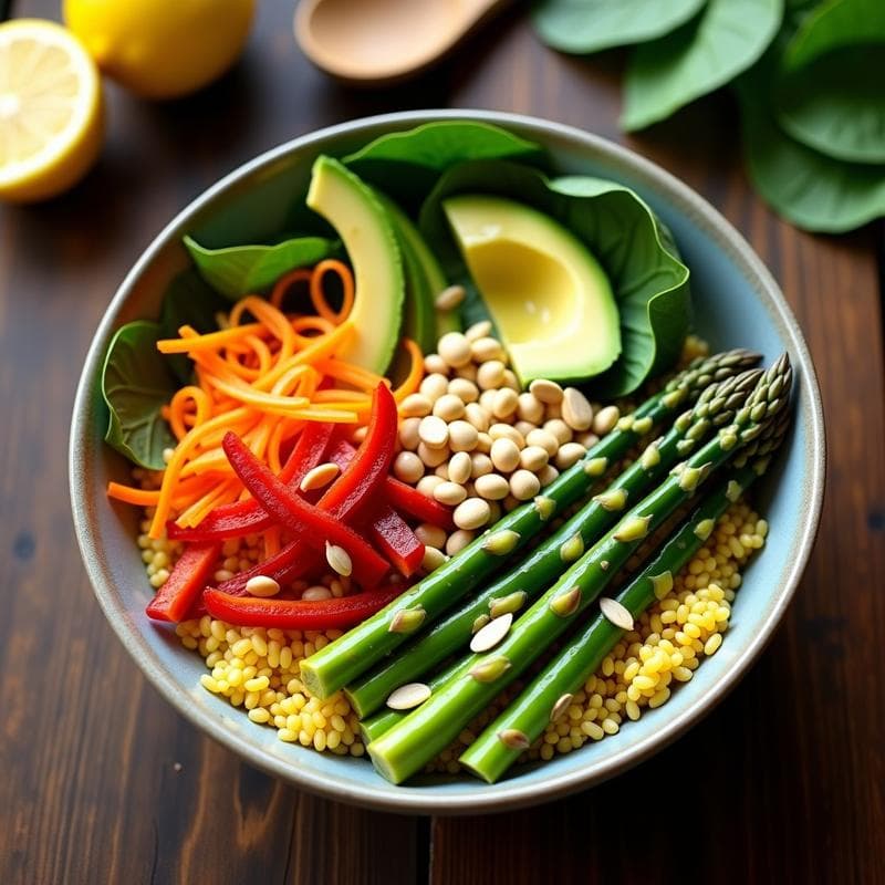 Buddha Bowl de Mijo y Espárragos con Aderezo de Citronela: Receta Vegana y Sin Gluten