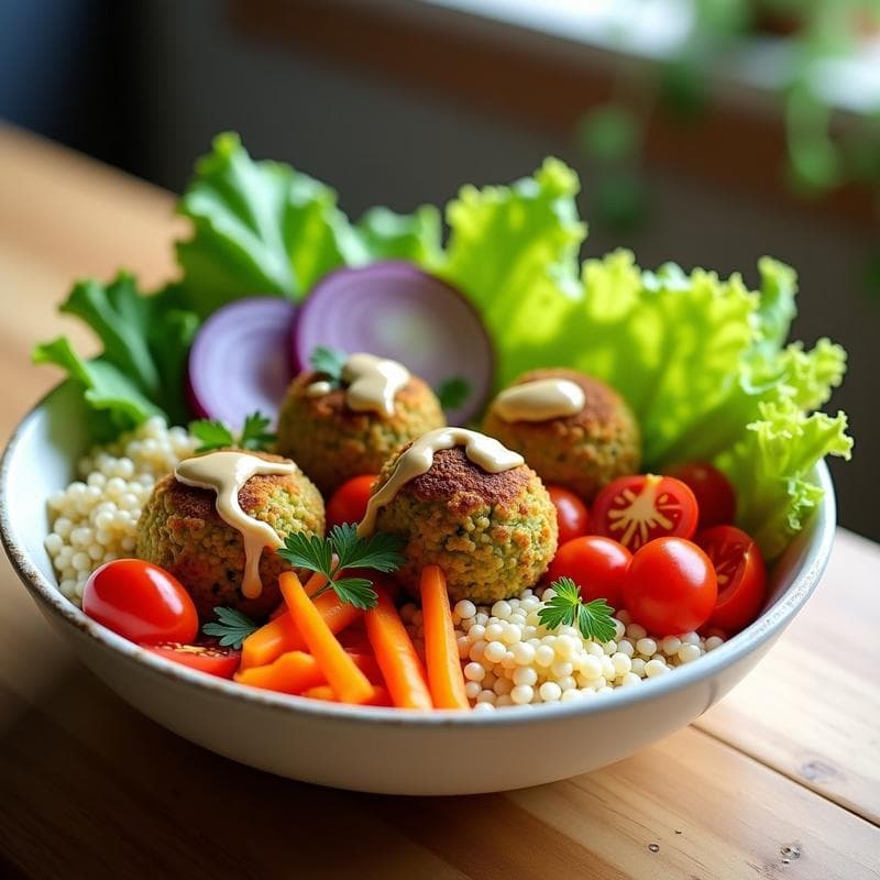 Buddha Bowl de Mijo con Falafel de Calabacín y Salsa de Tahini: Receta Sin Gluten