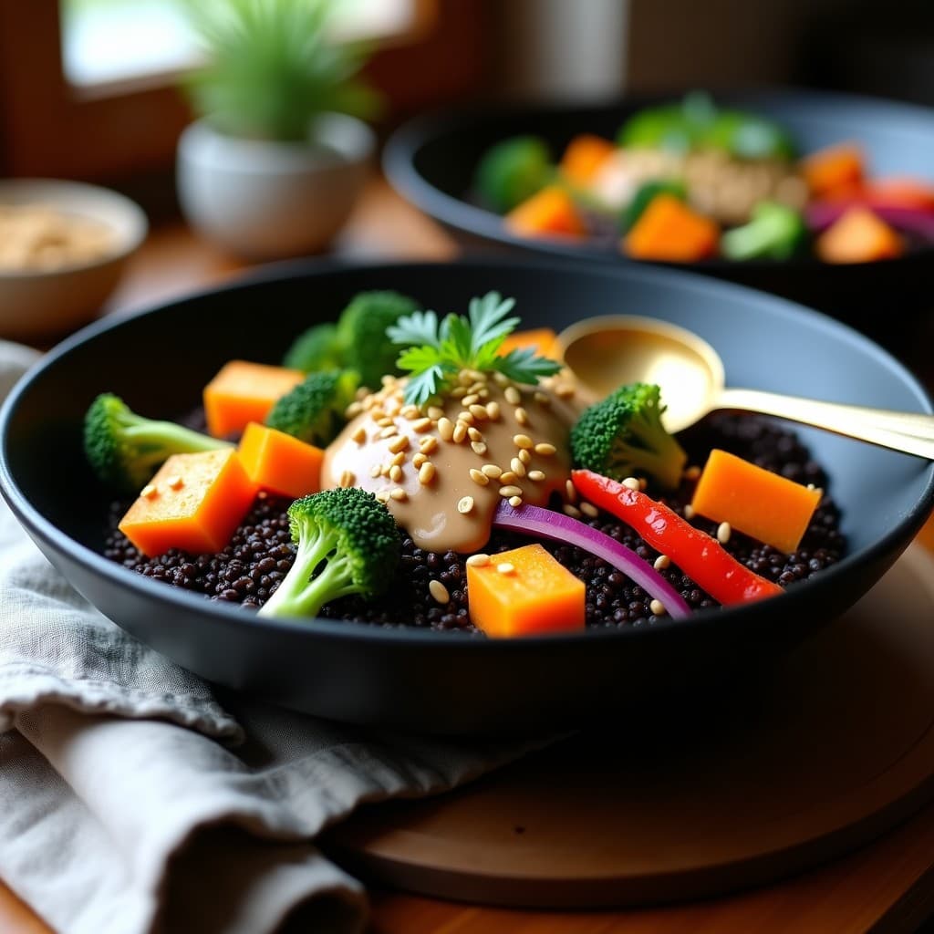 Buddha Bowl de Mijo Negro y verduras al Vapor con Aderezo de Tahini: Receta Egipcia Vegana