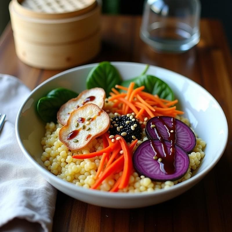 Buddha Bowl de Mijo y Raíz de Loto con Aderezo de Tamari: Receta Macrobiótica en 15 Minutos