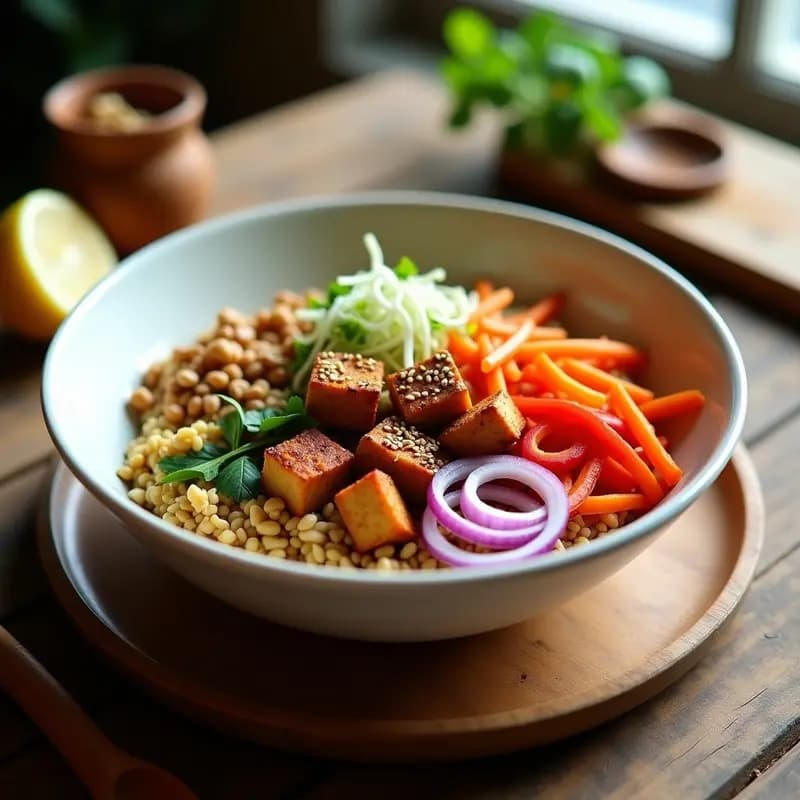 Buddha Bowl de Mijo y Tempeh Ahumado: Receta Indonesa Vegana en Airfryer