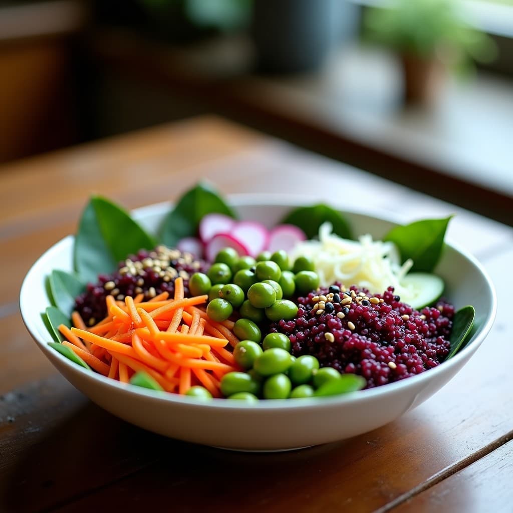 Buddha Bowl de Quinoa Morada y Edamame: Receta Vegana con Aderezo de Sésamo y Miel