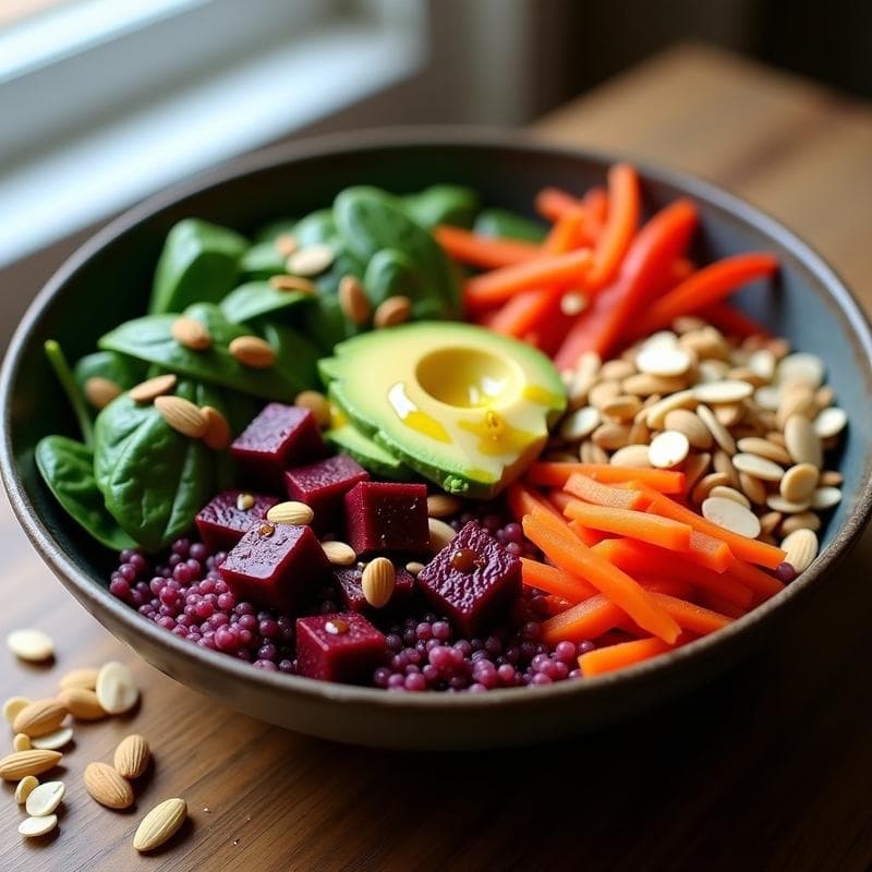 Buddha bowl de quinoa morada y remolacha asada: Receta vegana alta en antioxidantes