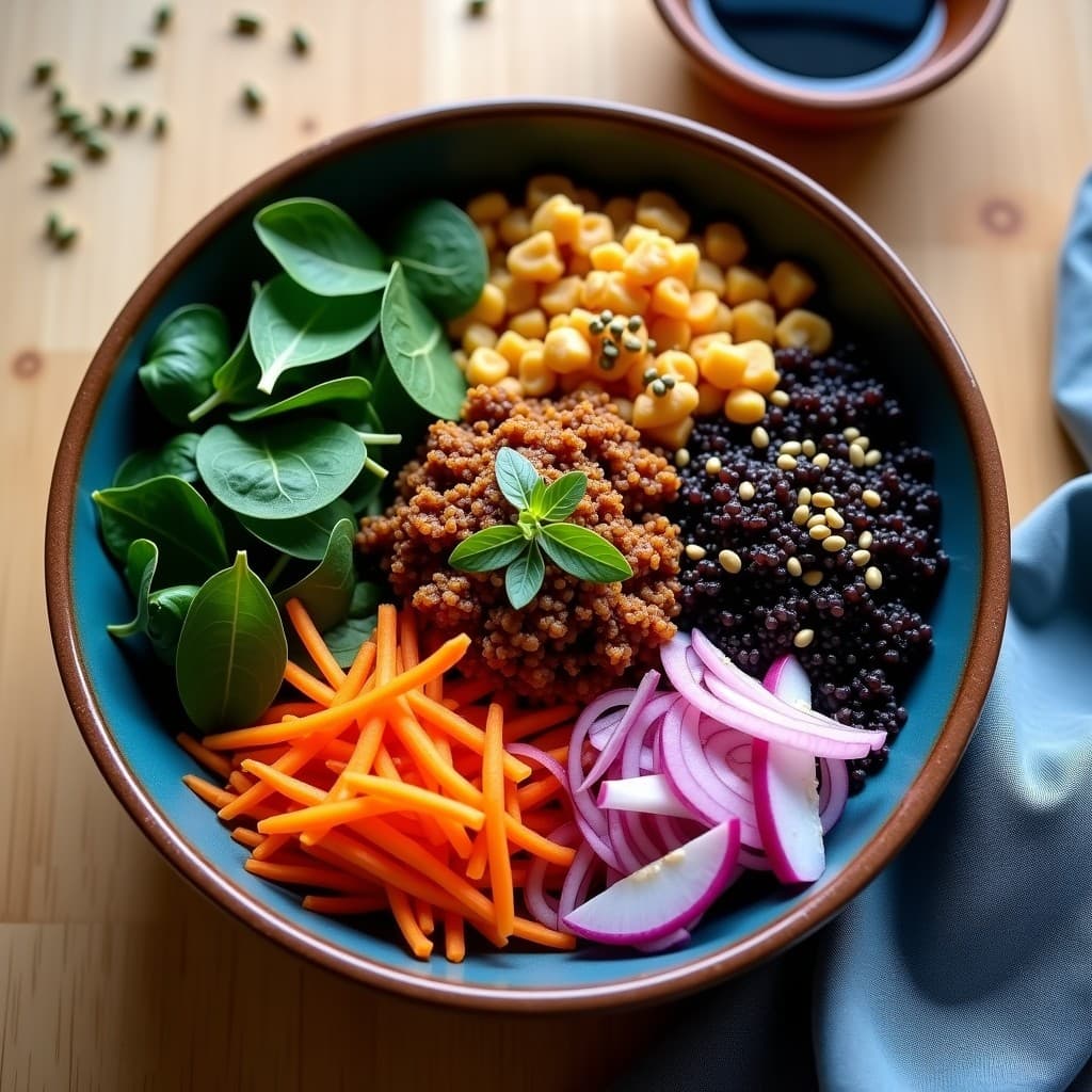 Buddha Bowl de Quinoa Negra y Jackfruit Desmenuzado: Receta Vegana Alta en Hierro y Omega-3