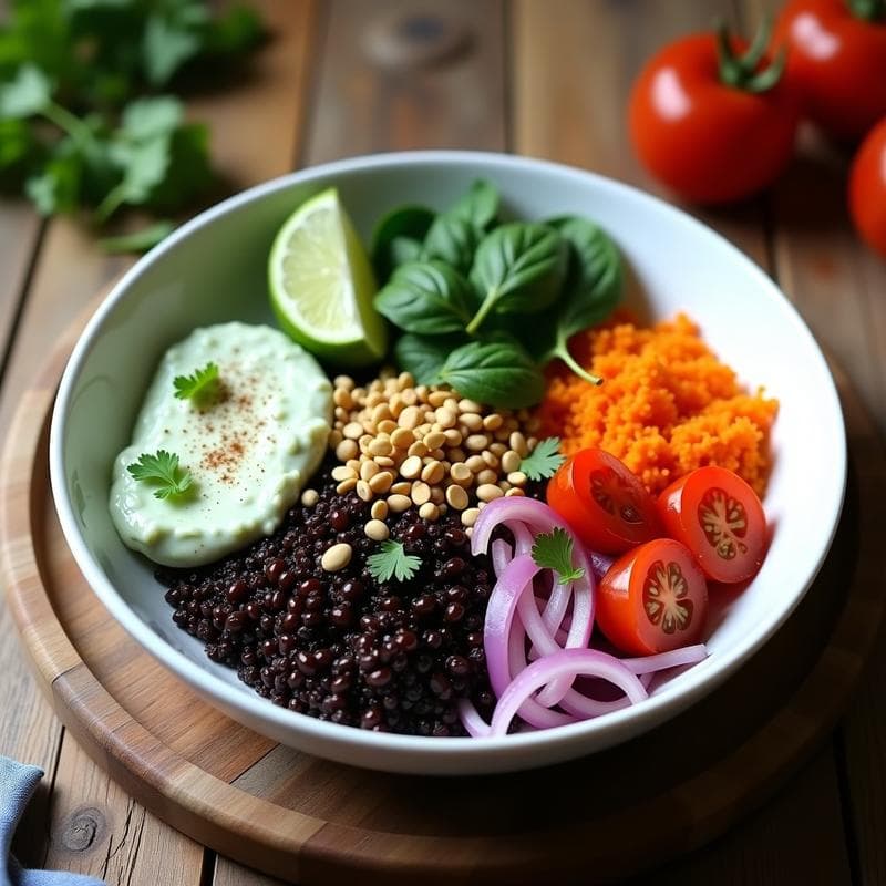 Buddha Bowl de Quinoa Negra con Raítas de Pepino y Zanahoria: Receta India Vegana y Crujiente