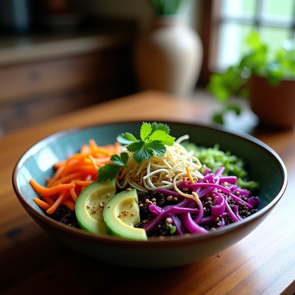 Buddha Bowl de Quinoa Negra y Vegetales Encurtidos con Aderezo de Tamarindo