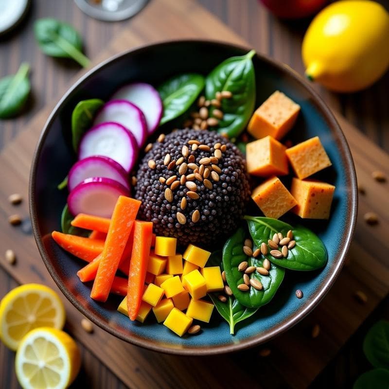 Buddha Bowl de Quinoa Negra y Topinambur Asado: Receta Prebiótica en Airfryer con Aliño de Yuzu