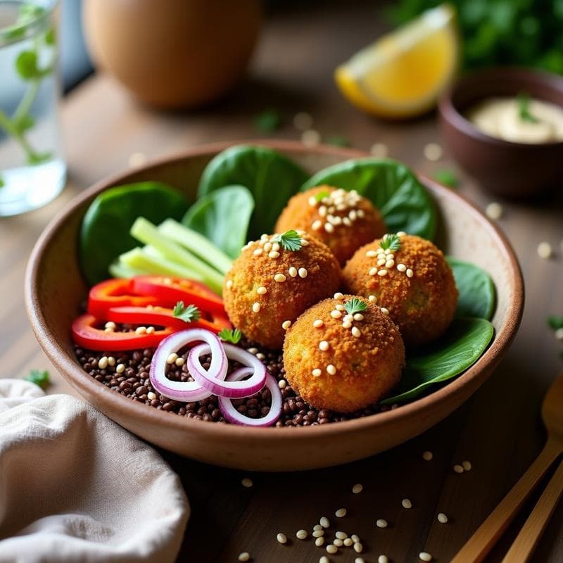 Buddha Bowl de Teff con Falafel de Habas y Tahini: Receta Etíope Keto