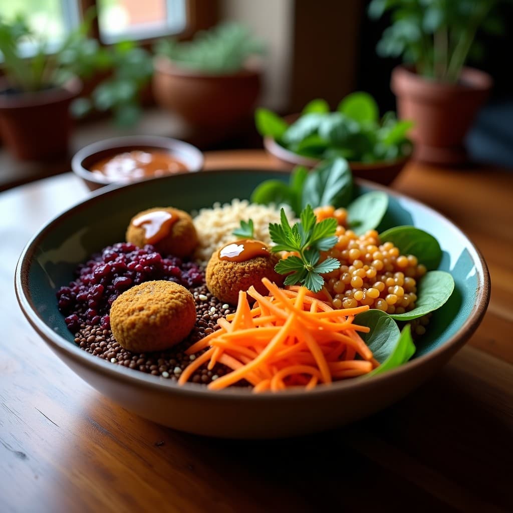 Buddha Bowl de Teff con Falafel de Remolacha y Salsa de Tamarindo: Receta Vegana Eritrea
